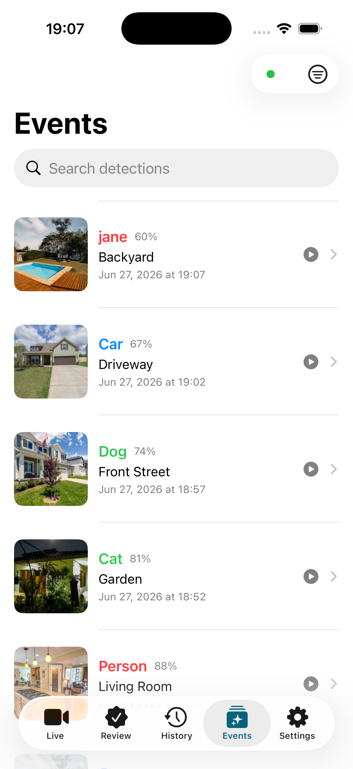 Event alert with snapshot
