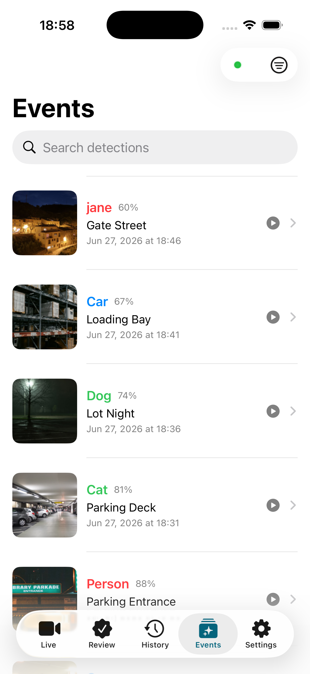 Business detection events