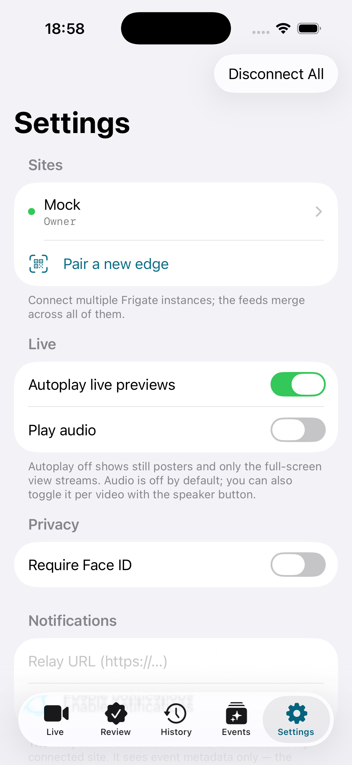 Settings: multiple sites, alerts and privacy